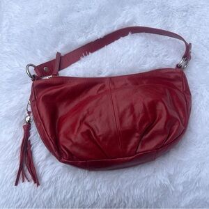 HOBO Red Leather Shoulder Bag with Tassel Accent